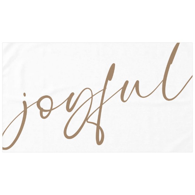 Joyful Elegant Gold Calligraphy White Tablecloth (Front (Horizontal))