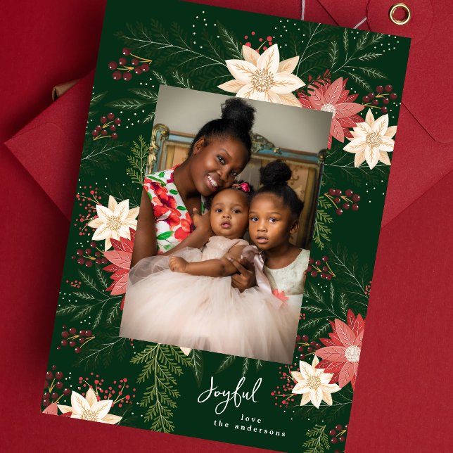 Joyful | Elegant Merry Poinsettia Splendor Holiday Card (Creator Uploaded)