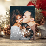 Joyful | Elegant Script and Photo Christmas Holiday Card<br><div class="desc">This elegant Christmas holiday card says "Joyful" in modern script calligraphy. Add your favorite family photo,  and your message inside. The back of the card is a festive green color.</div>