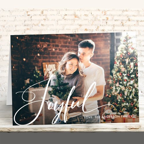 Joyful  Elegant Script and Photo Christmas Holiday Card