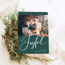 Joyful | Elegant Script and Two Photos Christmas