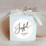 Joyful | Elegant Script Black and White Christmas Classic Round Sticker<br><div class="desc">These elegant,  black and white Christmas holiday stickers say "Joyful" in modern black script calligraphy.</div>