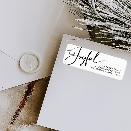 Joyful  Elegant Script Christmas Black and White Label