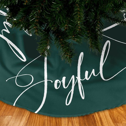 Joyful  Elegant Script Christmas Green Brushed Polyester Tree Skirt