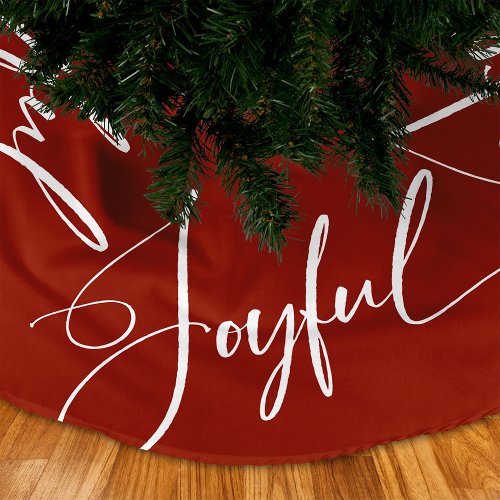 Joyful  Elegant Script Christmas Red Brushed Polyester Tree Skirt