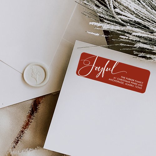 Joyful  Elegant Script Christmas Red Label