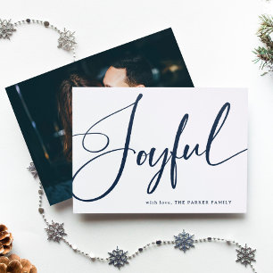 Joyful Elegant Script for Christmas Letterpress Photo Cards