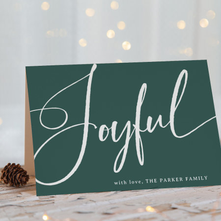 Joyful | Elegant Script On Green Holiday Card