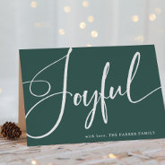 Joyful | Elegant Script On Green Holiday Card at Zazzle