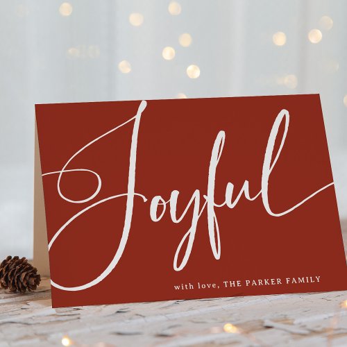 Joyful  Elegant Script on Red Holiday Card