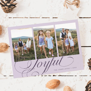 Joyful Elegant Script Purple Multi Photo Holiday Card