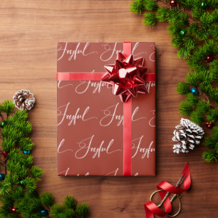 Joyful   Elegant Script Red Christmas Wrapping Paper