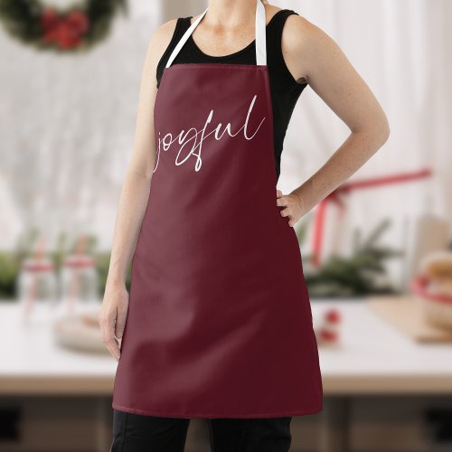 Joyful Elegant White Calligraphy Burgundy Apron