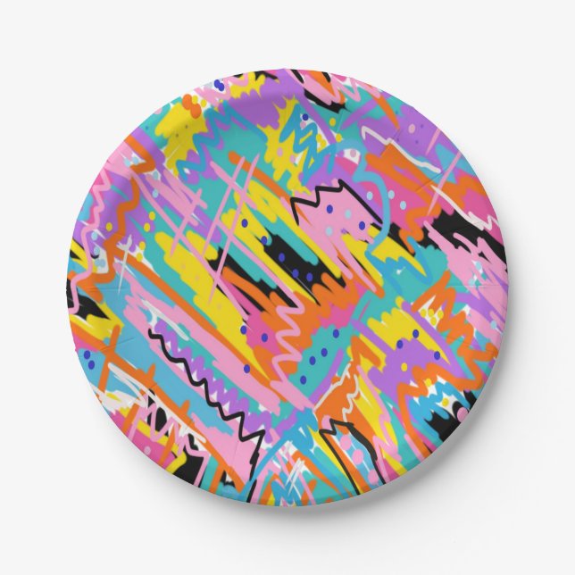 Joyful Expression Abstract Print Paper Plates (Front)