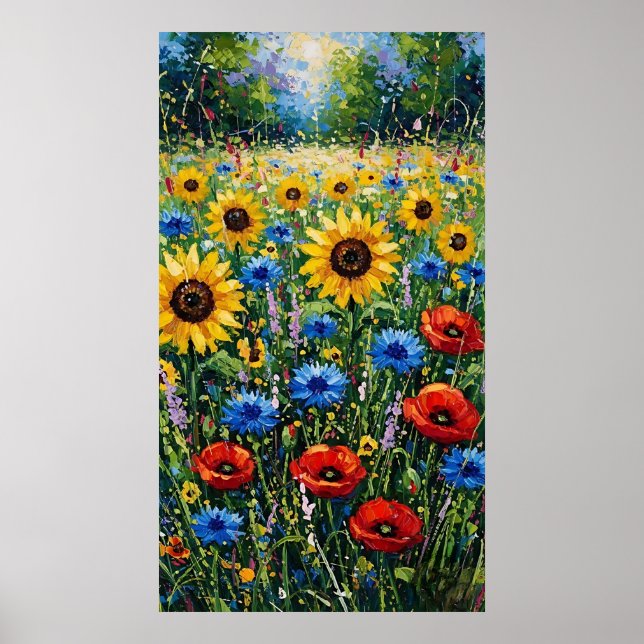 Joyful Expressionist Vibrant Wildflower Sunflower  Poster (Front)