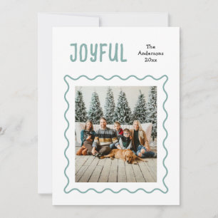 Joyful Family Christmas   Modern Photo Wavy Frame Holiday Card