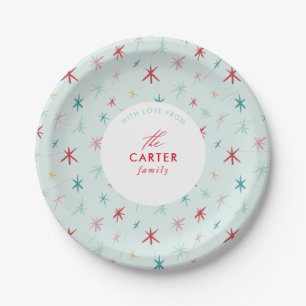 JOYFUL FAMILY modern drawn festive star colorful Paper Plates