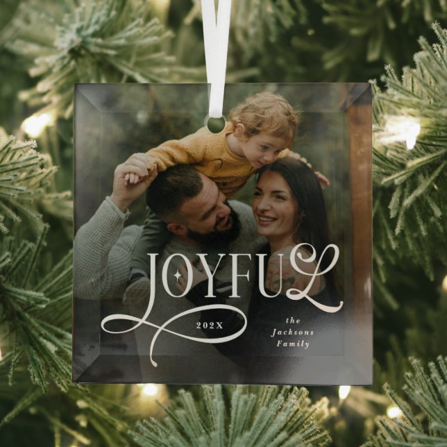 Joyful Family  Photo Christmas  Glass Ornament (Insitu)