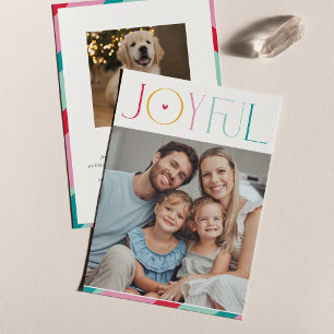 JOYFUL FAMILY PHOTO modern serif typography color Holiday Card