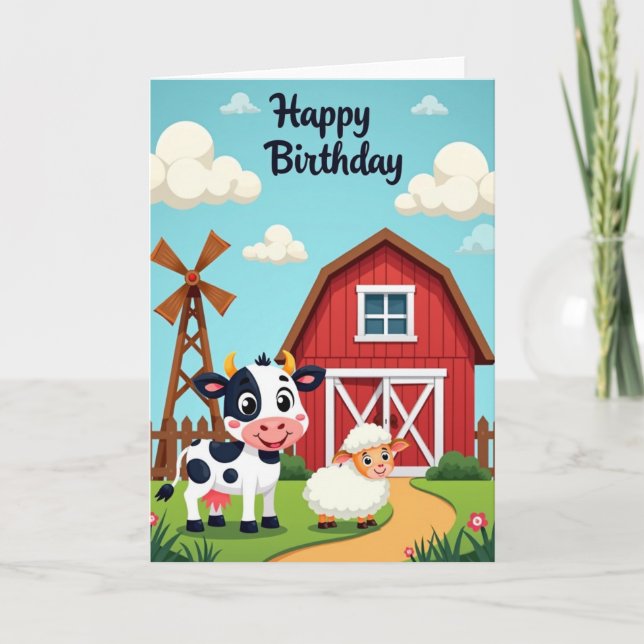 Joyful Farm Animal Birthday Card (Front)
