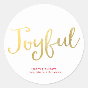 JOYFUL Faux Gold Foil Look Holiday Favor Classic Round Sticker