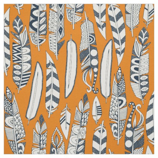 joyful feathers orange fabric