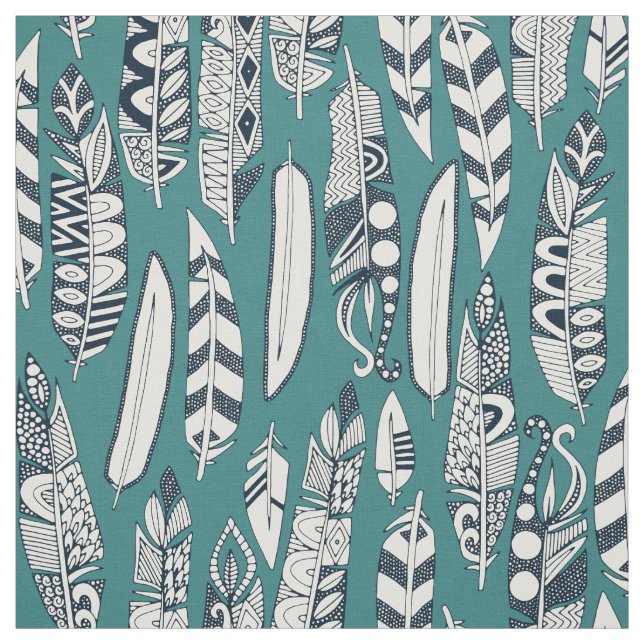 joyful feathers teal fabric (Swatch)