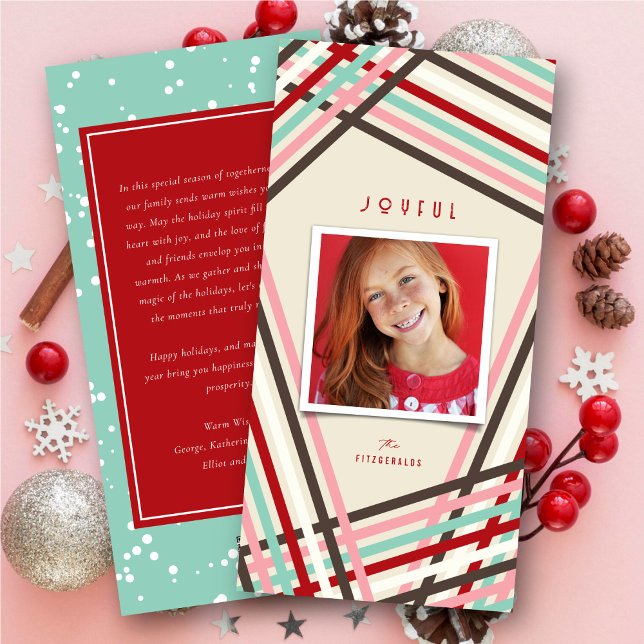 Joyful Festive Colorful & Fun Ribbon Stripes Photo Holiday Card (Creator Uploaded)