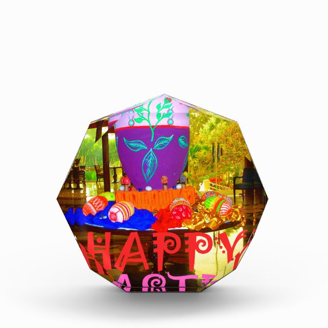 Joyful Festive Springtime Easter Colorful Eggs Art Acrylic Award (Front)