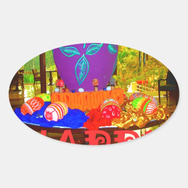 Joyful Festive Springtime Easter Colorful Eggs Art Oval Sticker (Front)