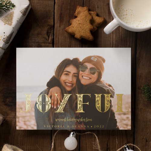 Joyful Filigree Photo Foil Holiday Card
