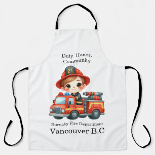 Joyful firefighter in a bright truck apron
