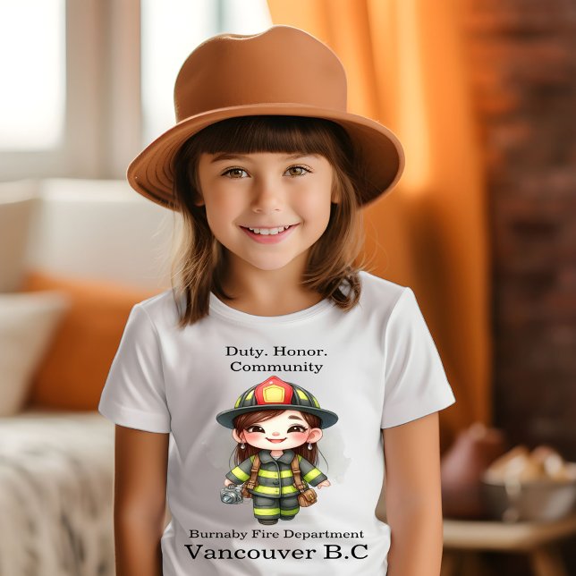 Joyful firefighter in bright gear with camera T-Shirt (Creator Uploaded)