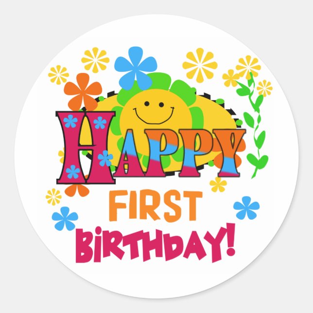 Joyful First Birthday T-shirts and Gifts Classic Round Sticker (Front)