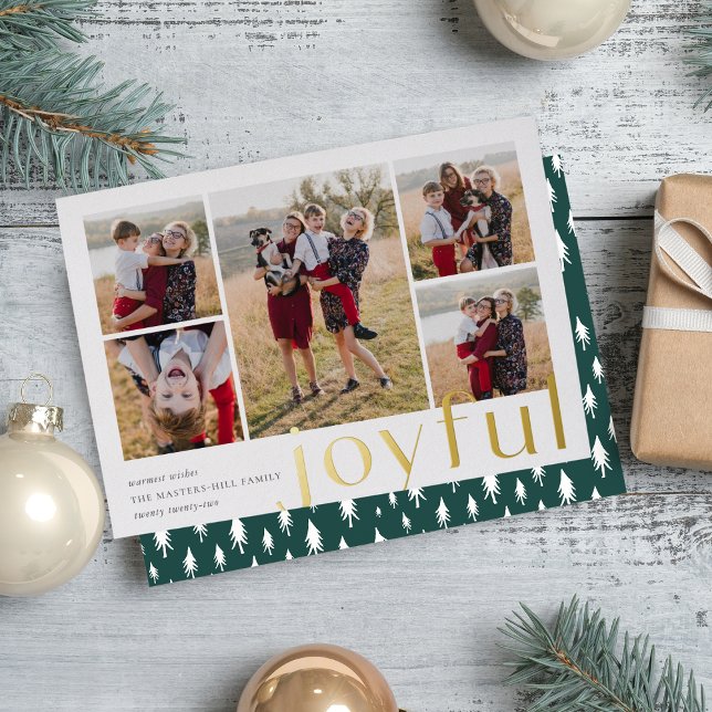 Joyful Five Photo Foil Holiday Card (Creator Uploaded)