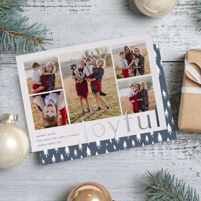 Joyful Five Photo Silver Foil Holiday Card (Creator Uploaded)