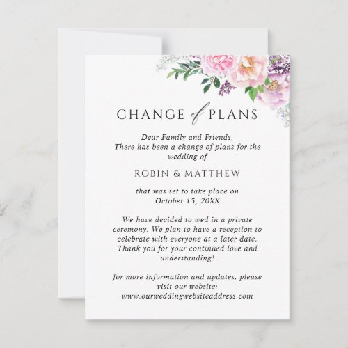 Joyful Floral Change of Plans Wedding Announcement