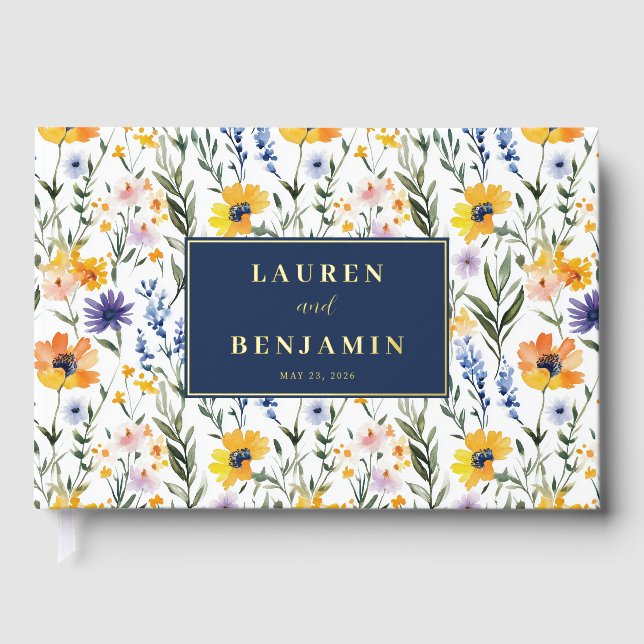 Joyful Floral Digital Illustration Foil Guest Book (Front)