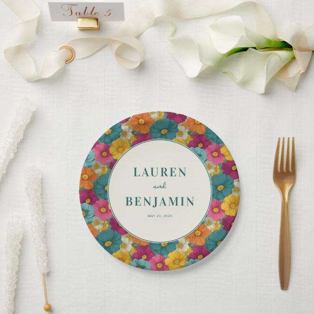 Joyful Floral Mosaic Paper Plates (Wedding)