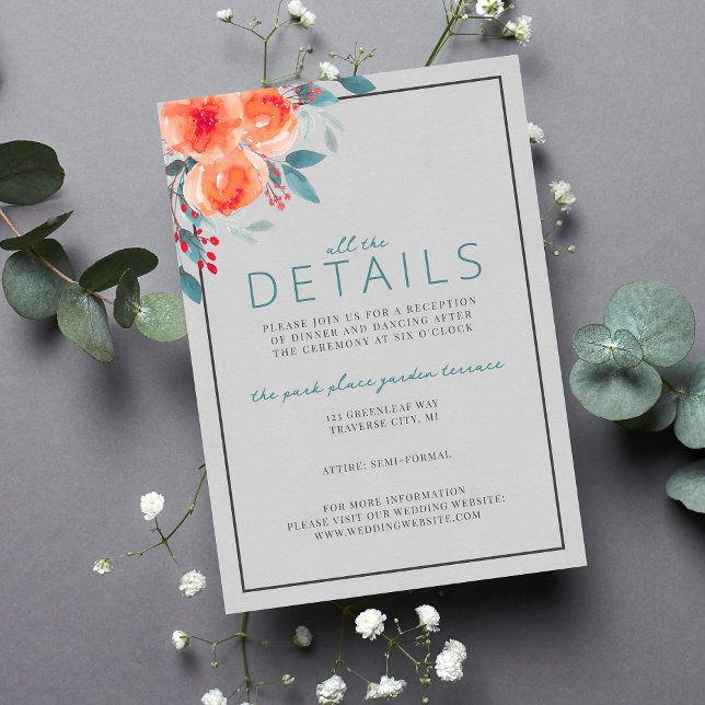 Joyful Floral Orange and Teal Wedding Enclosure Card (Creator Uploaded)