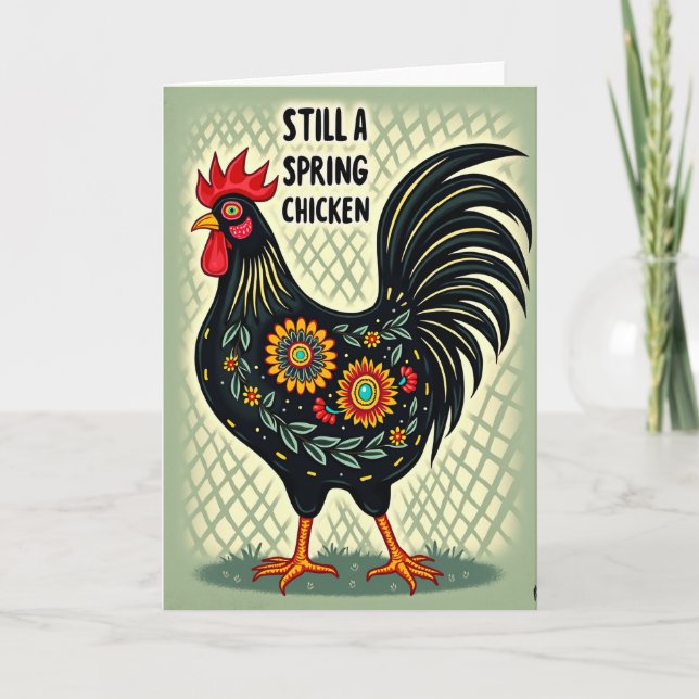 Joyful Floral Rooster Card (Front)