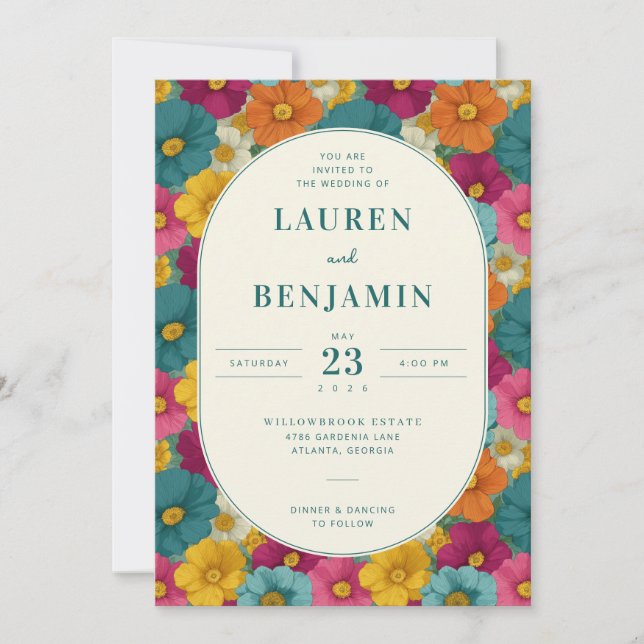 Joyful Floral Wedding Invitation (Front)