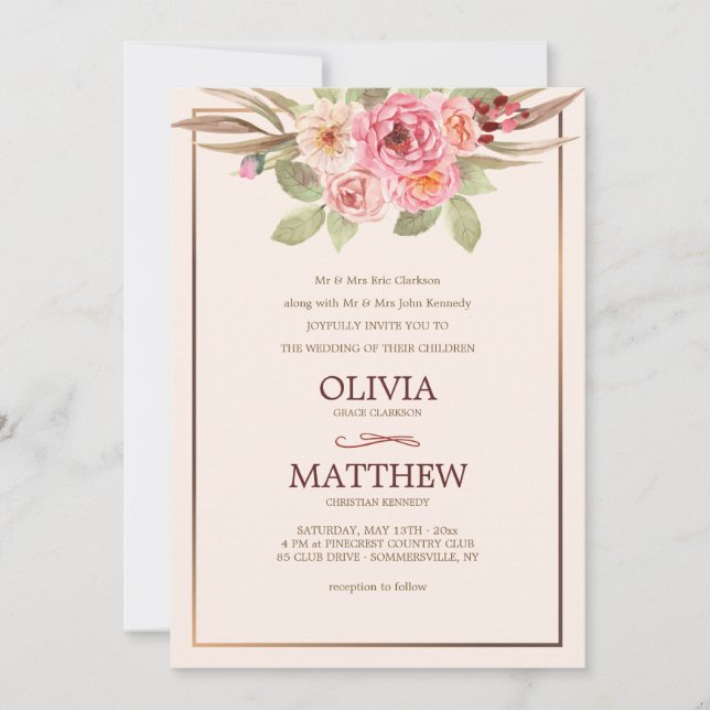 Joyful Floral Wedding Invitation (Front)