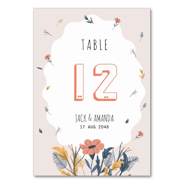Joyful Floral Wedding Table Number Card Place card (Front)