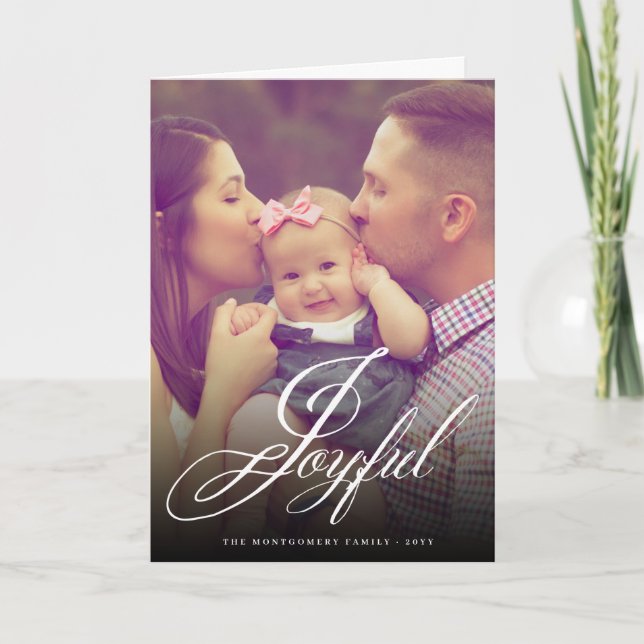 Joyful Flourish Script Calligraphy Elegant Photo Holiday Card (Front)