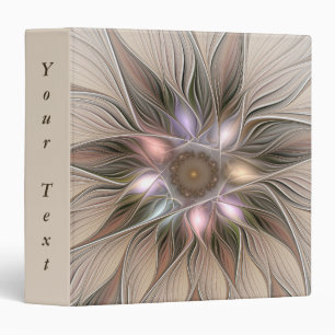 Joyful Flower Abstract Art Beige Brown Floral Text 3 Ring Binder