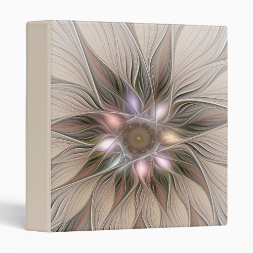 Joyful Flower Abstract Beige Brown Floral Fractal 3 Ring Binder