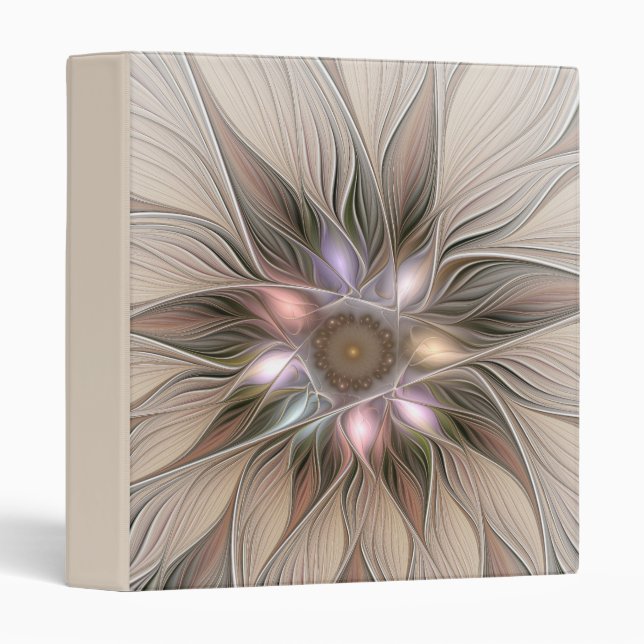 Joyful Flower Abstract Beige Brown Floral Fractal 3 Ring Binder (Front/Spine)