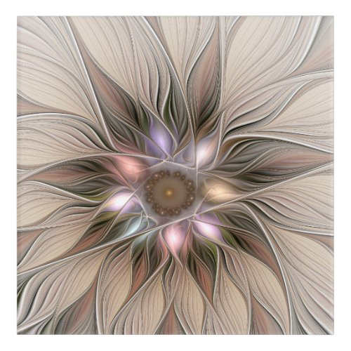 Joyful Flower Abstract Beige Brown Floral Fractal Acrylic Print