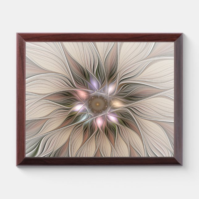 Joyful Flower Abstract Beige Brown Floral Fractal Award Plaque (Horizontal)